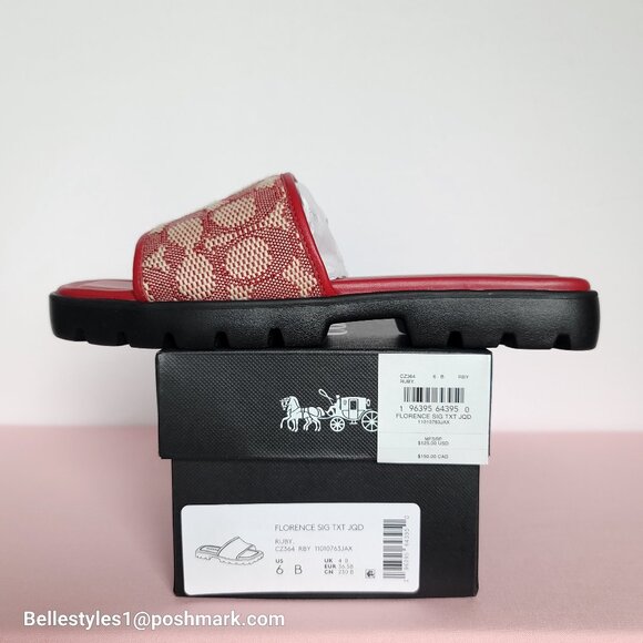 COACH FLORENCE Signature Logo Jacquard Slide Sandals- Ruby multi-Women’s Size 6B - Picture 16 of 16